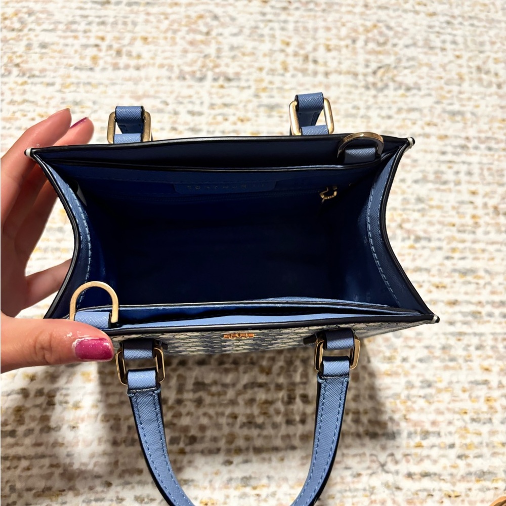 Tory Burch Blue Floral Mini Satchel with Gold Hardware - Picture 3 of 5